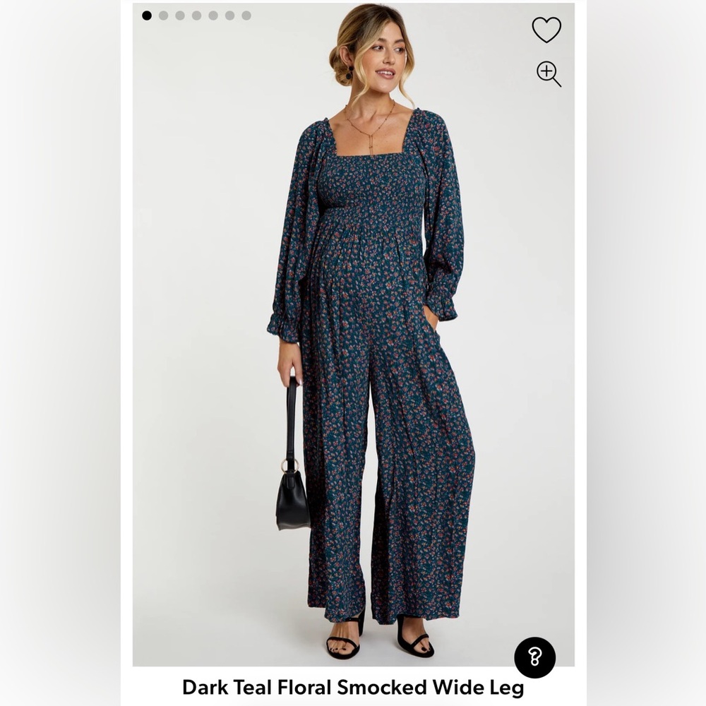 Smocked Wide-Leg Jumpsuit in Dark Teal Floral